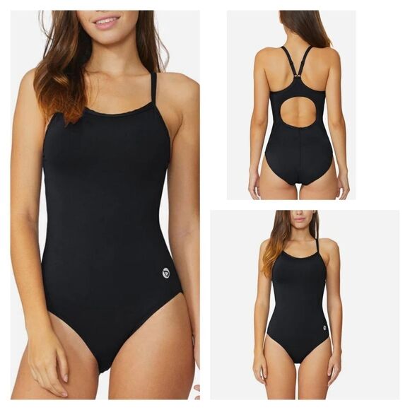 Bayleaf Laureate Black Open Back One-piece Swimsuit - Picture 1 of 13